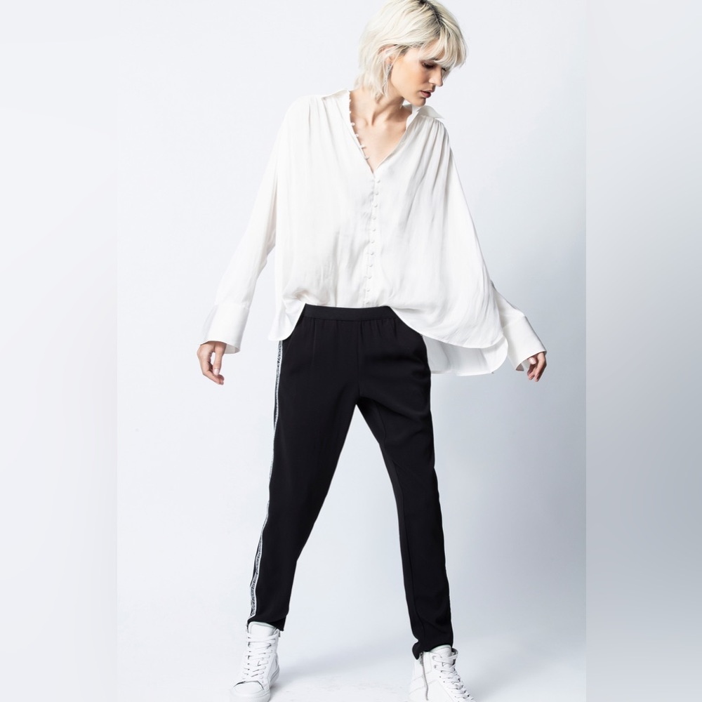 NWT Zadig & Voltaire Trent Button-front White Satin Shirt Blouse